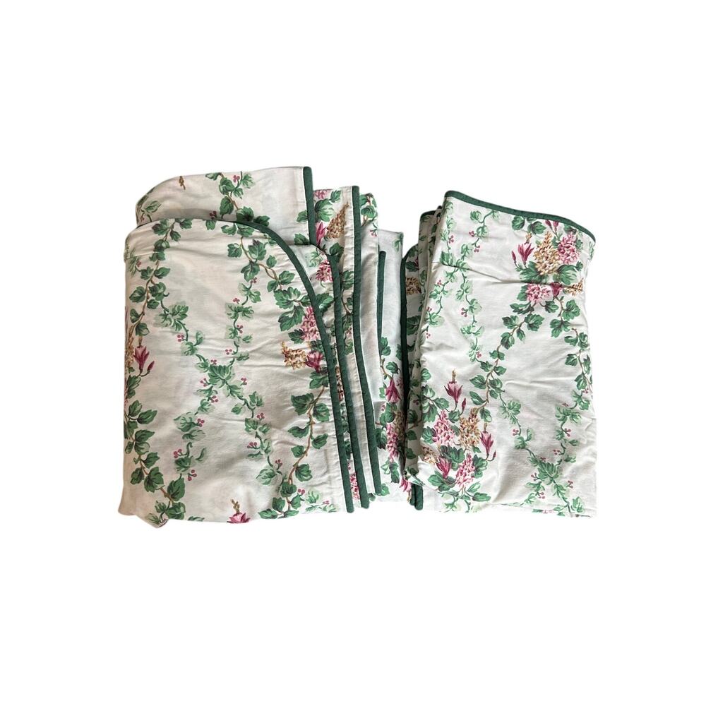 Vintage Lands End Coming Home Duvet Set Green Floral Garden Queen Made in USA